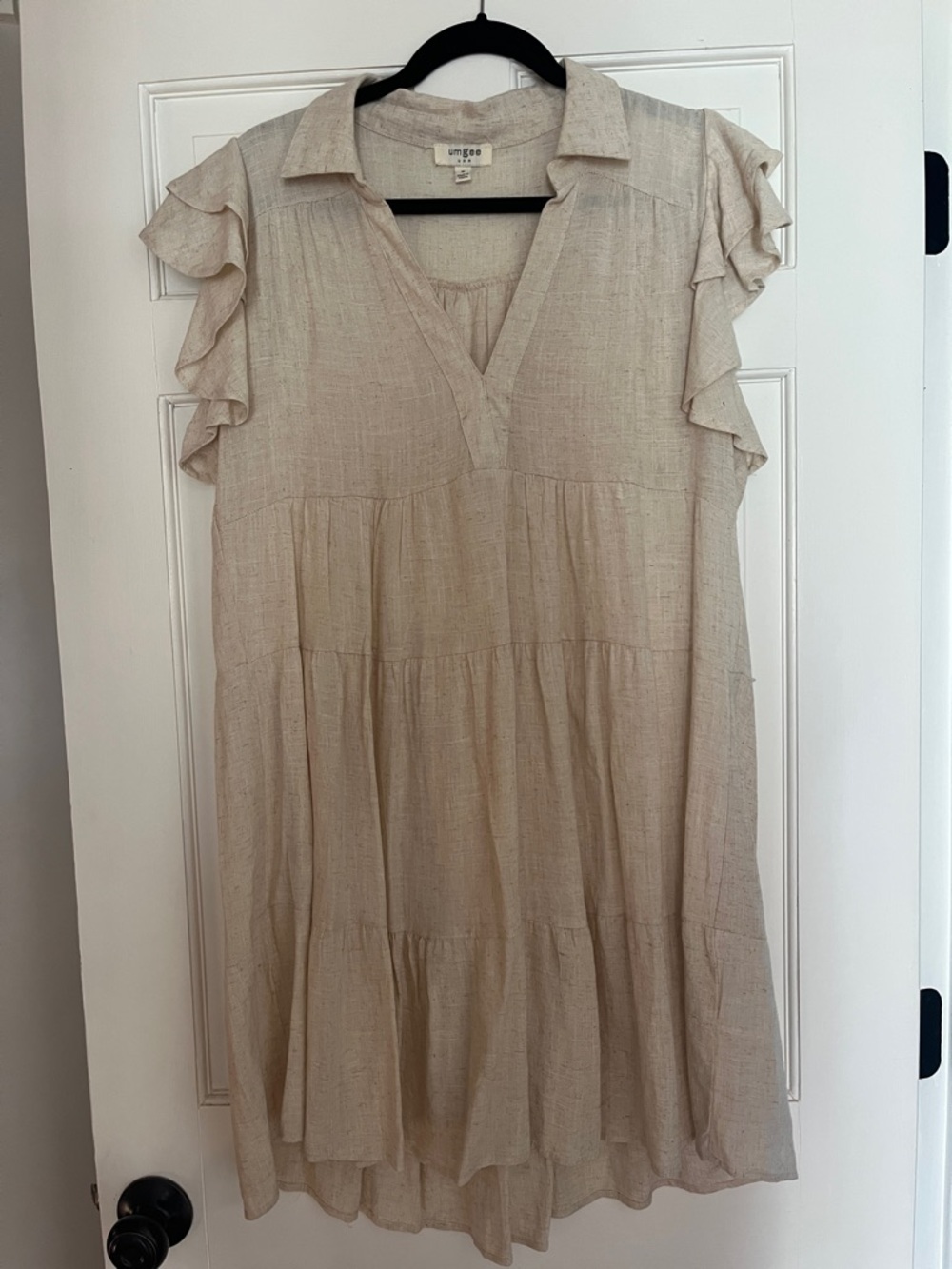 Umgee Cream Tiered Ruffle Sleeve V-Neck Dress